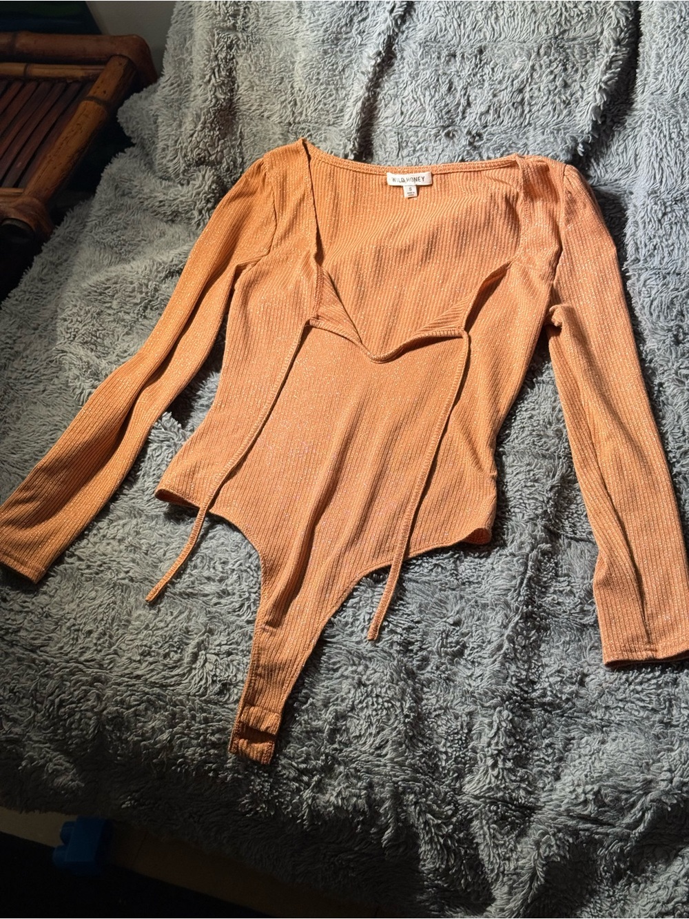Rust Ribbed Long-Sleeve Bodysuit | Wild Honey